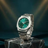 Bestwin Silver Stainless Steel Watch with Green Dial & Date Window