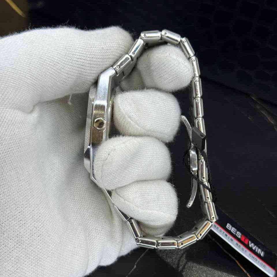 Bestwin Silver Stainless Steel Watch with Green Dial & Date Window